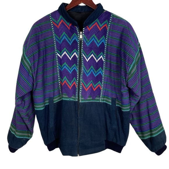 Unbranded Other - Vintage Multicolor Unisex Guatemalan Purple, Blue, and Green Bomber Style Jacket